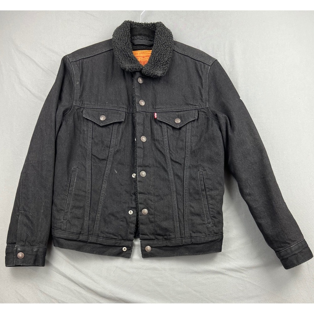 Levis Mickey Mouse Jacket Mens Small Disney Sherpa Trucker Black Denim Good